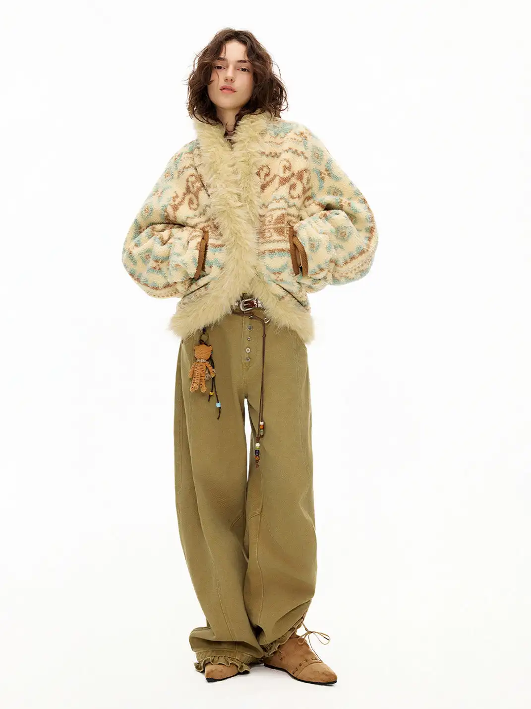 Outthe Blue | Fair Isle Patterned Lambswool Jacket with Fur Collar