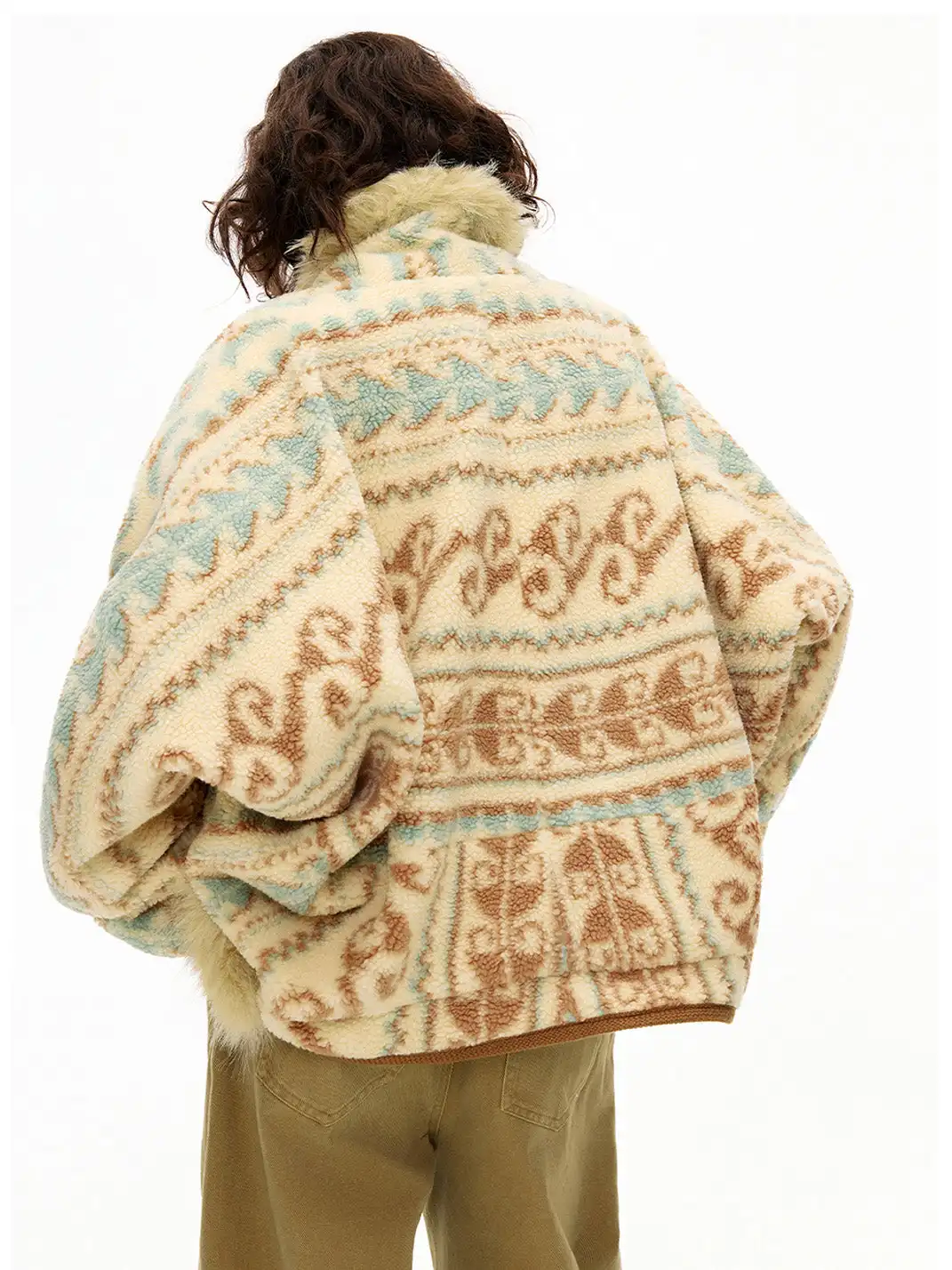 Outthe Blue | Fair Isle Patterned Lambswool Jacket with Fur Collar