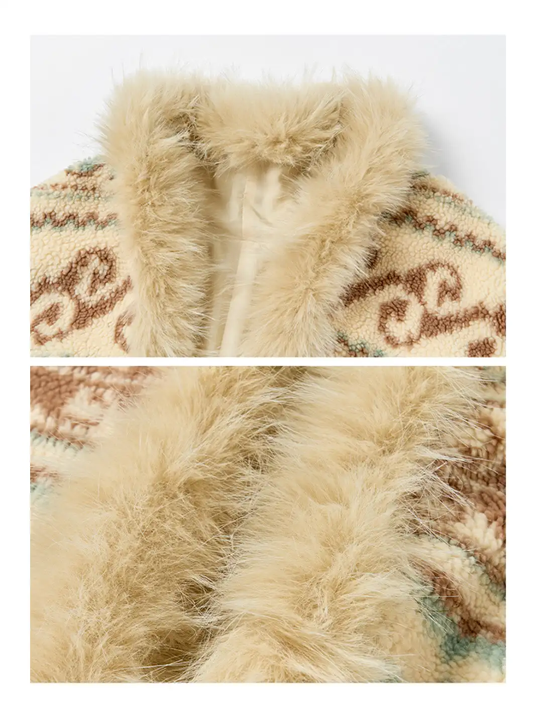 Outthe Blue | Fair Isle Patterned Lambswool Jacket with Fur Collar
