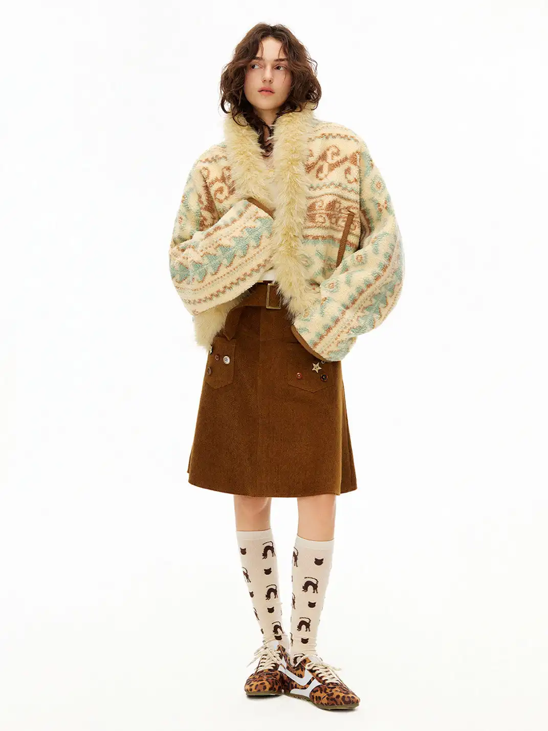 Outthe Blue | Fair Isle Patterned Lambswool Jacket with Fur Collar