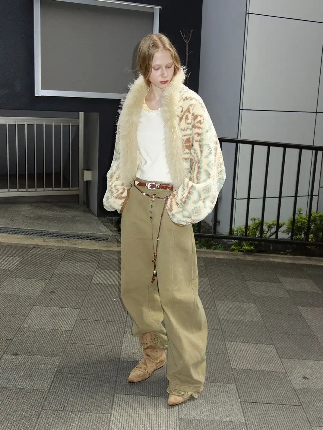 Outthe Blue | Fair Isle Patterned Lambswool Jacket with Fur Collar