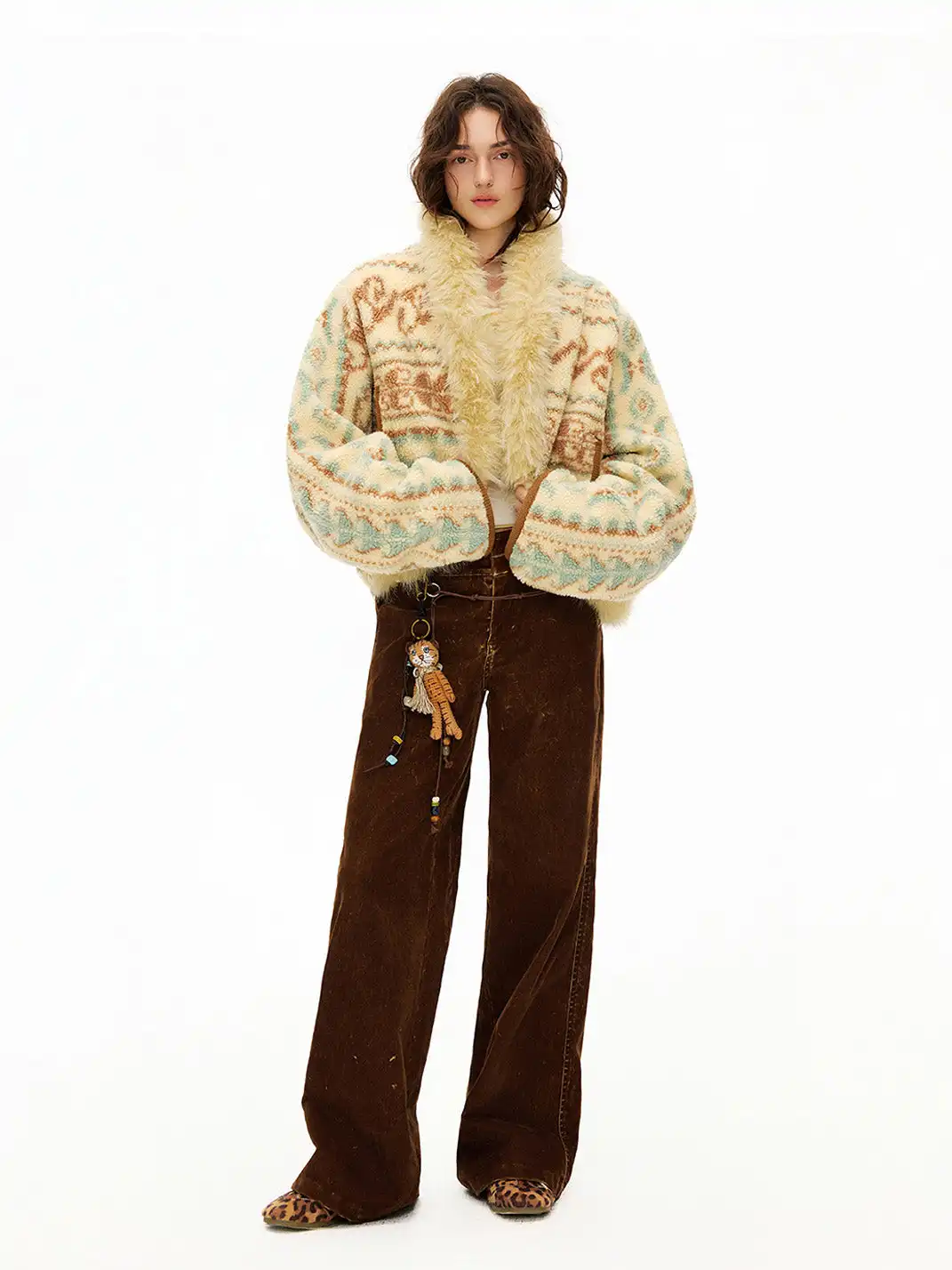 Outthe Blue | Fair Isle Patterned Lambswool Jacket with Fur Collar