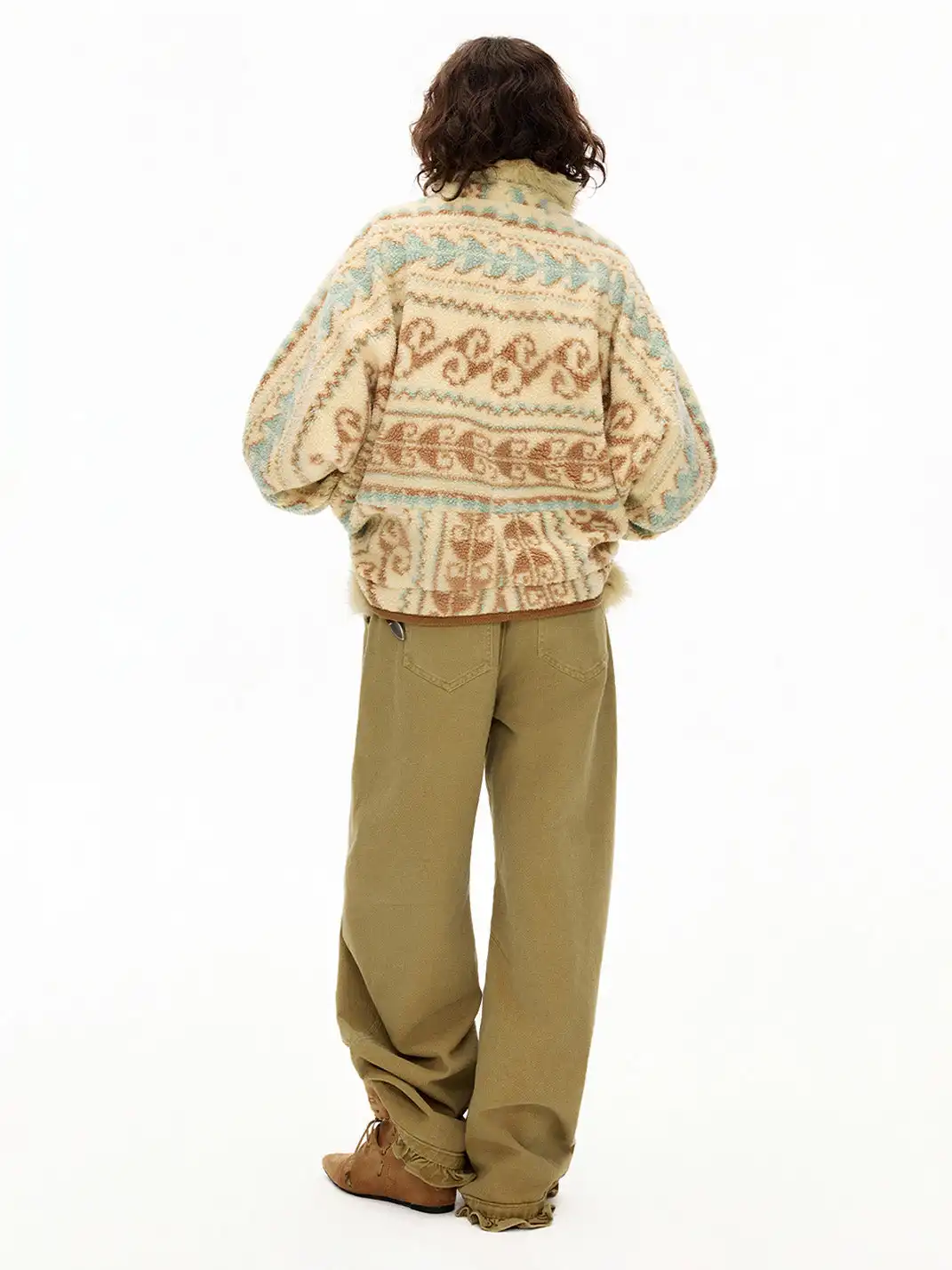 Outthe Blue | Fair Isle Patterned Lambswool Jacket with Fur Collar