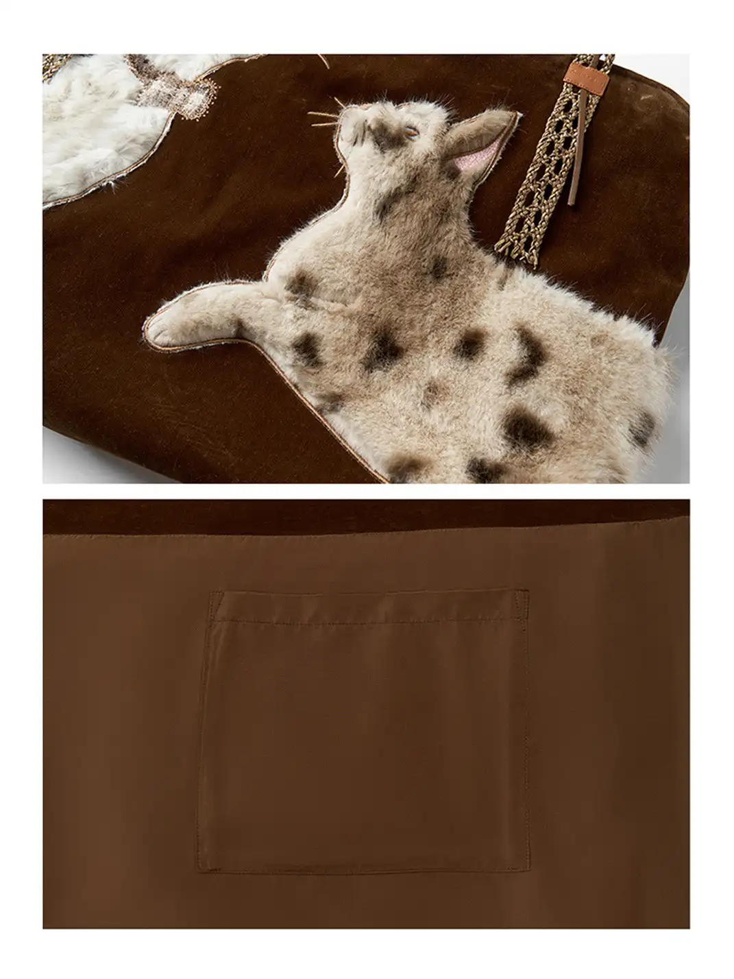 Outthe Blue | Eco-friendly Fur Cat Embroidery Tote Shoulder Bag