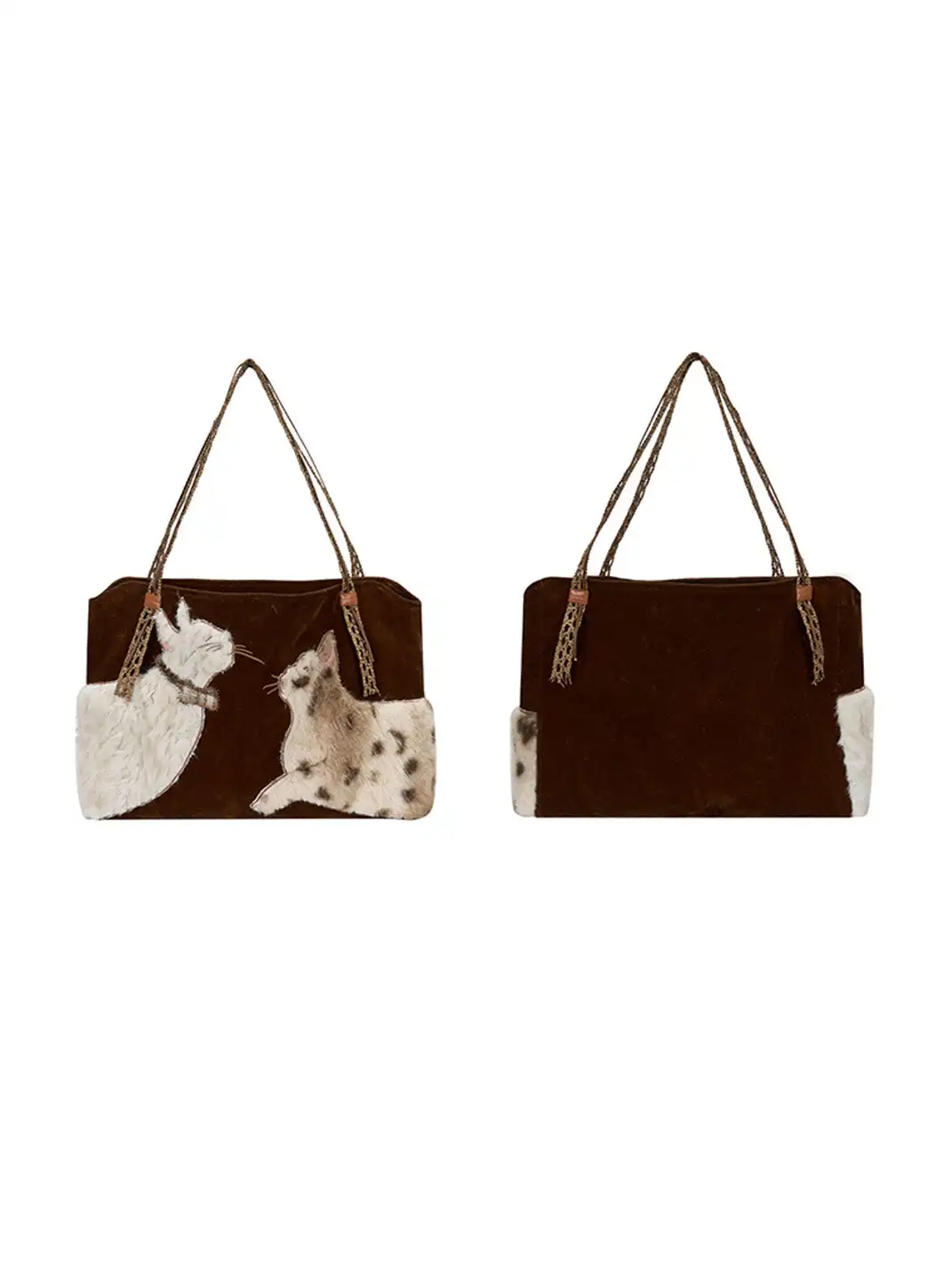 Outthe Blue | Eco-friendly Fur Cat Embroidery Tote Shoulder Bag