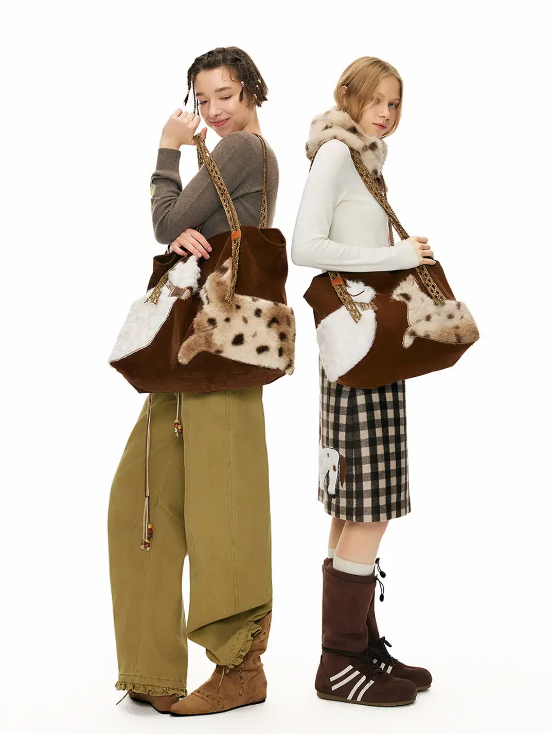 Outthe Blue | Eco-friendly Fur Cat Embroidery Tote Shoulder Bag