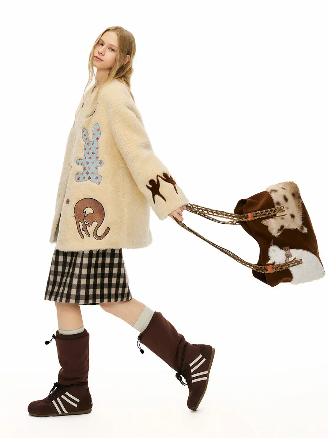Outthe Blue | Eco-friendly Fur Cat Embroidery Tote Shoulder Bag
