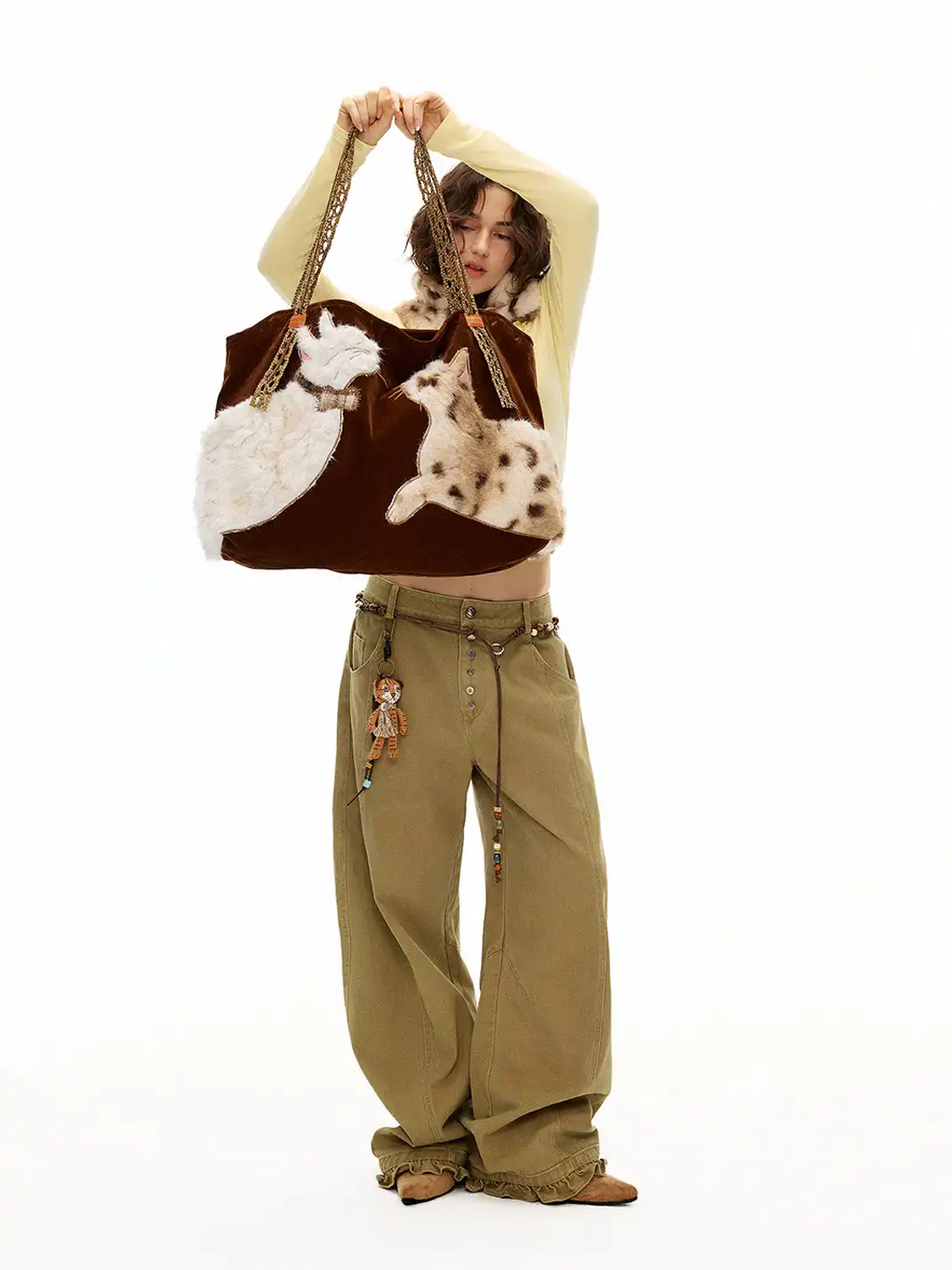 Outthe Blue | Eco-friendly Fur Cat Embroidery Tote Shoulder Bag