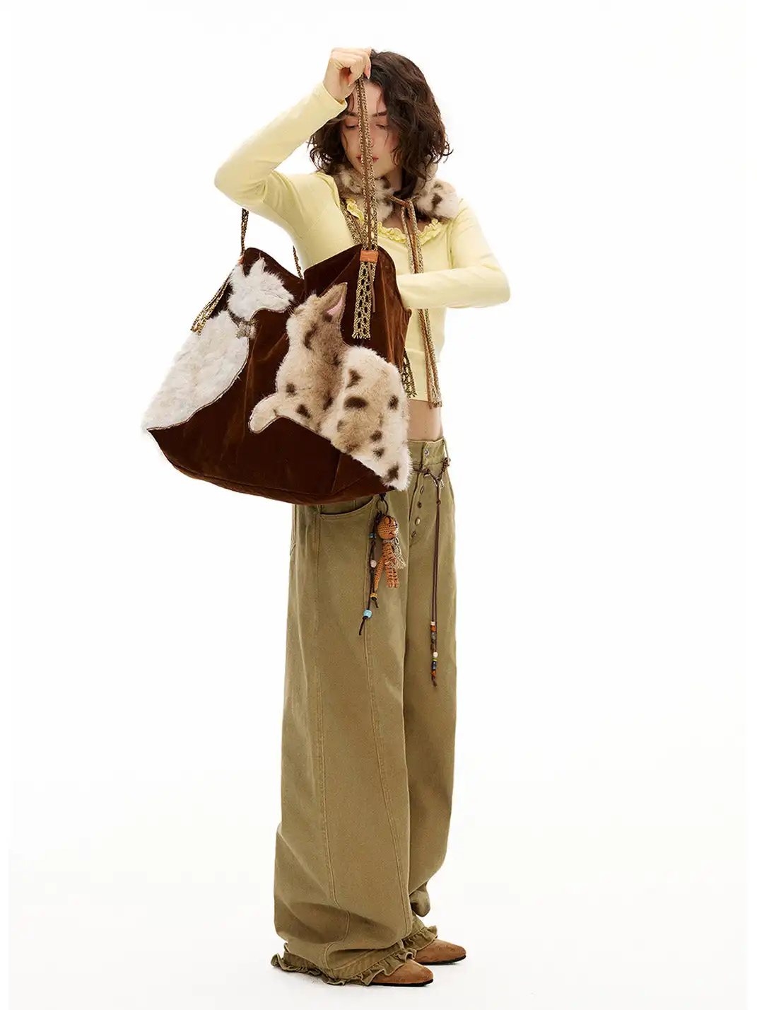 Outthe Blue | Eco-friendly Fur Cat Embroidery Tote Shoulder Bag