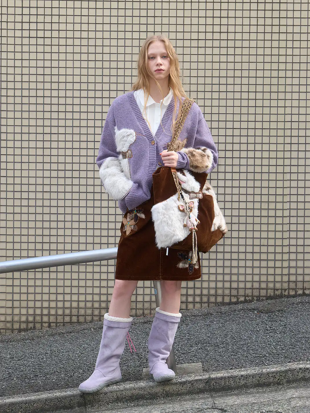Outthe Blue | Eco-friendly Fur Cat Embroidery Tote Shoulder Bag