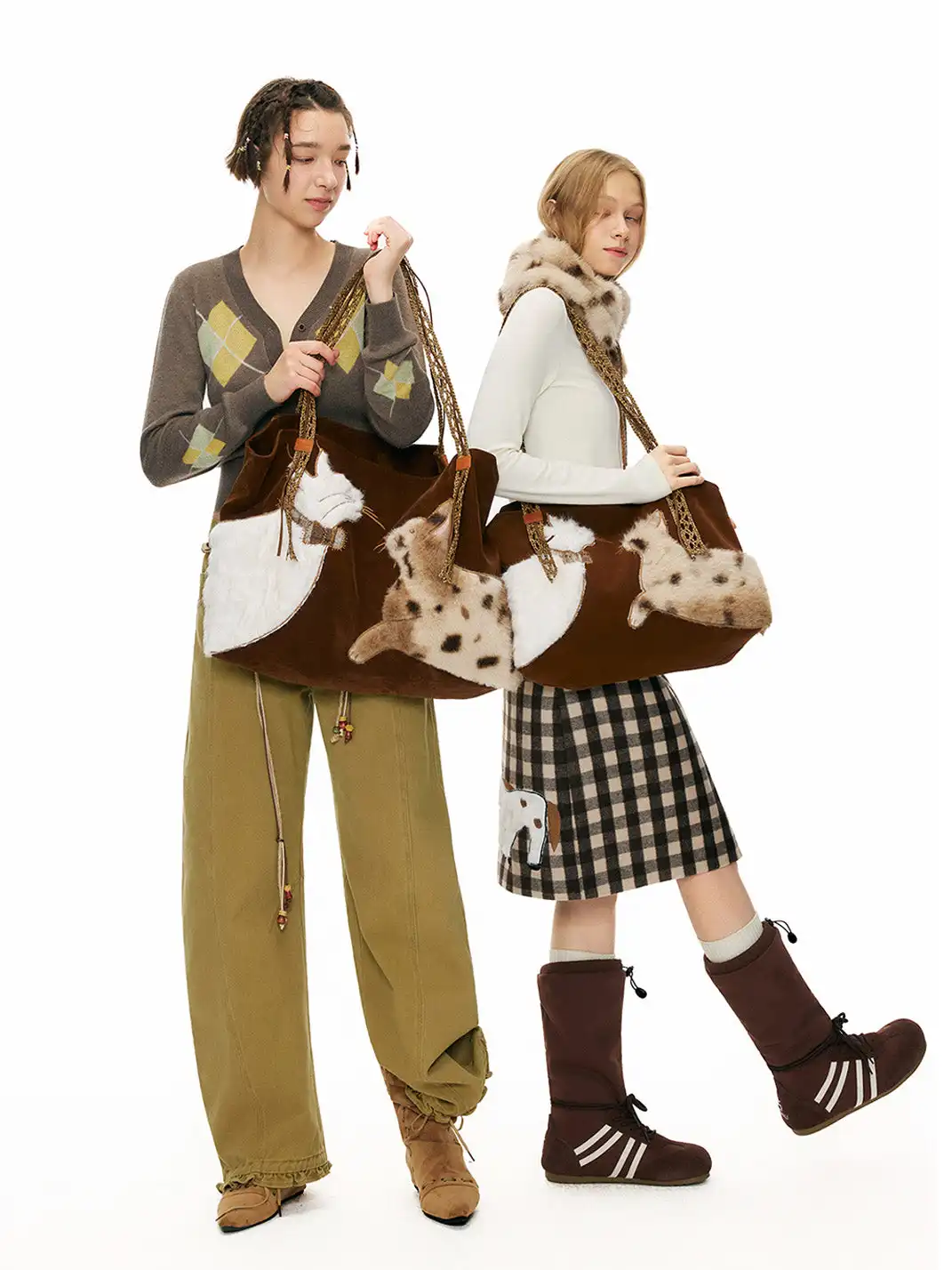 Outthe Blue | Eco-friendly Fur Cat Embroidery Tote Shoulder Bag