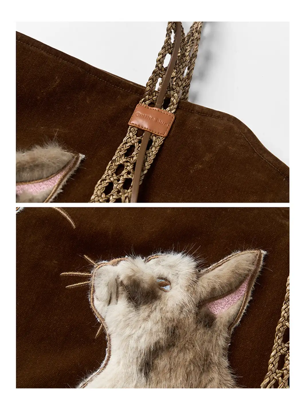 Outthe Blue | Eco-friendly Fur Cat Embroidery Tote Shoulder Bag