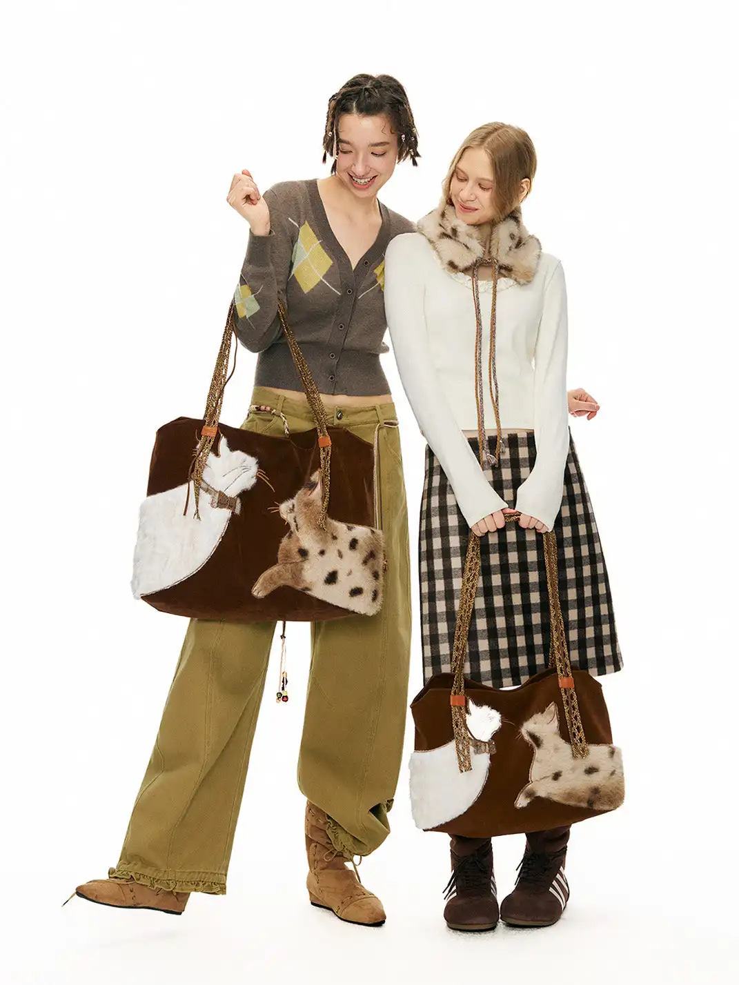 Outthe Blue | Eco-friendly Fur Cat Embroidery Tote Shoulder Bag