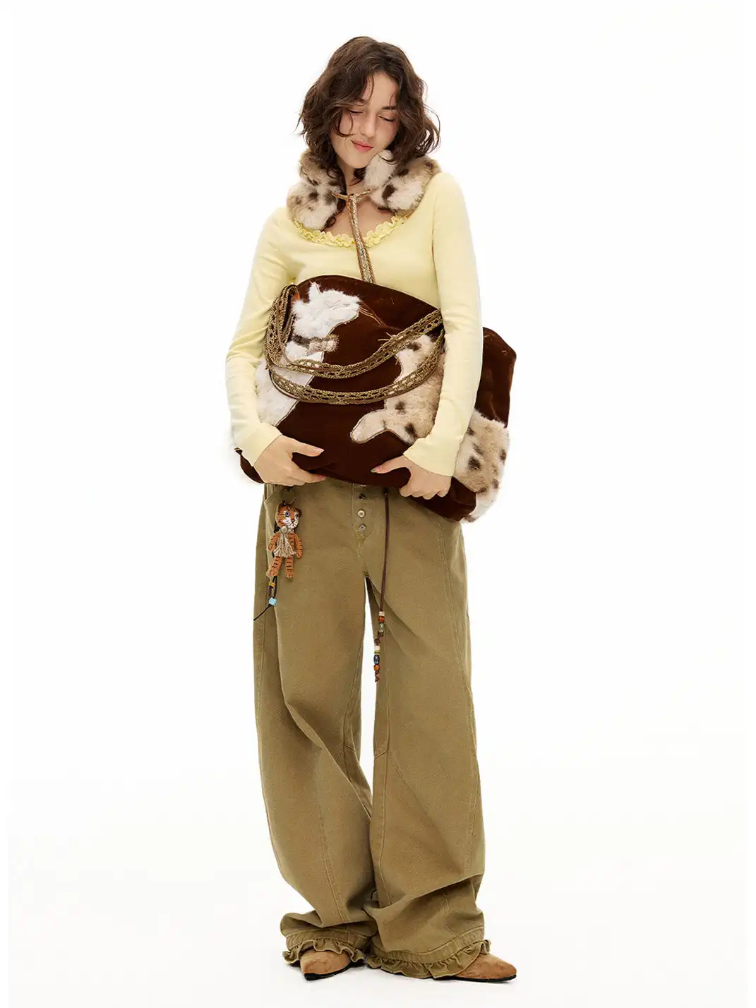 Outthe Blue | Eco-friendly Fur Cat Embroidery Tote Shoulder Bag