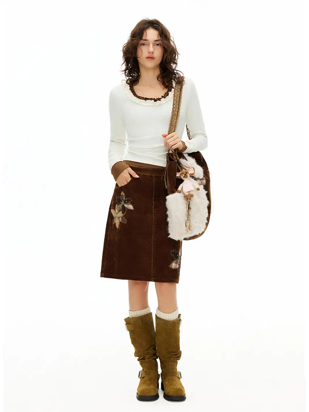 Outthe Blue | Eco-friendly Fur Cat Embroidery Tote Shoulder Bag