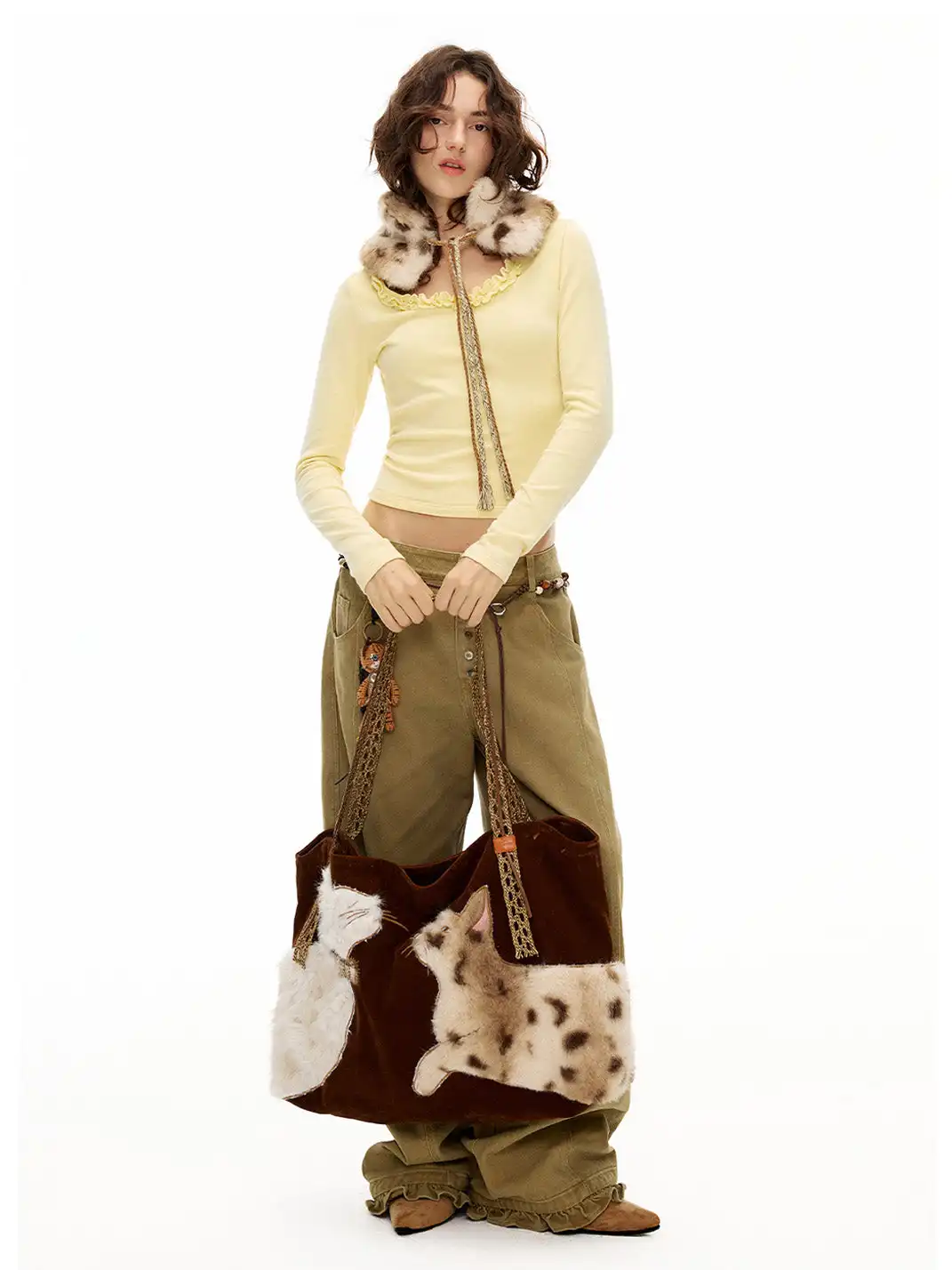 Outthe Blue | Eco-friendly Fur Cat Embroidery Tote Shoulder Bag