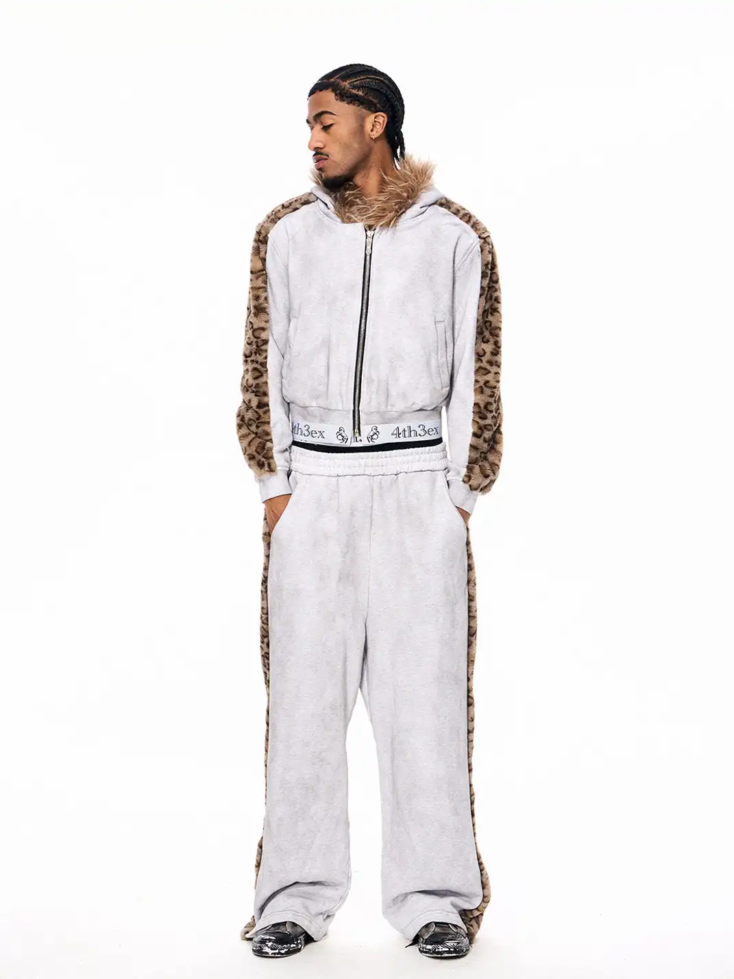 Fourth3ex | Leopard Fur Panel Sweatpants