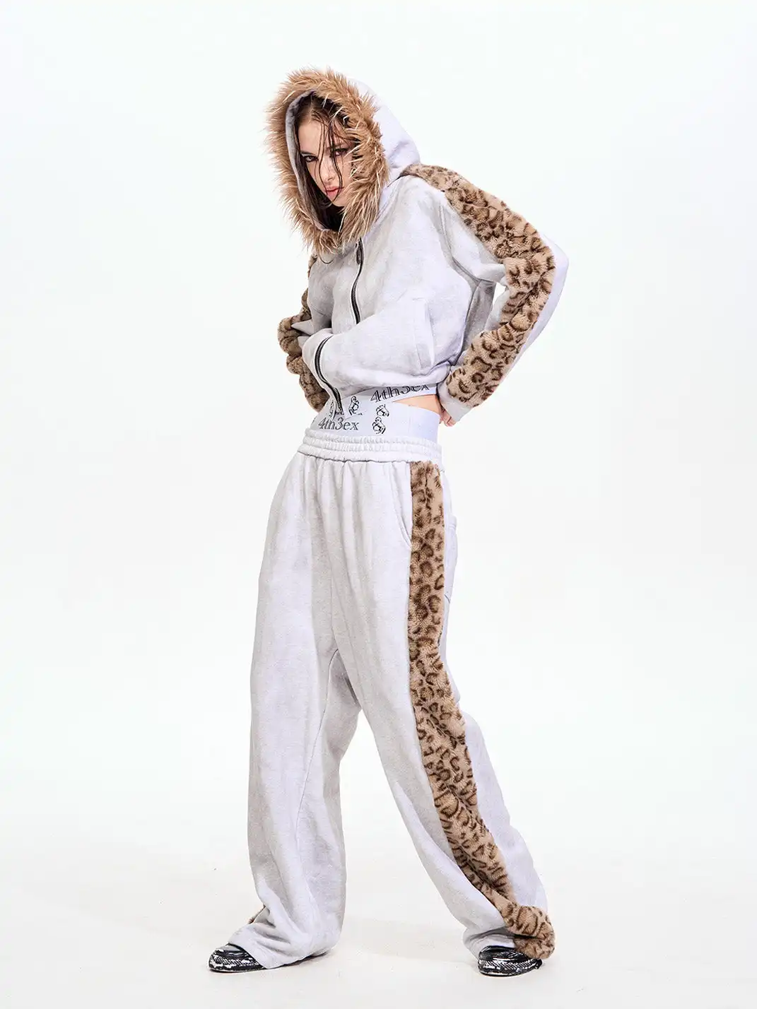 Fourth3ex | Leopard Fur Panel Sweatpants