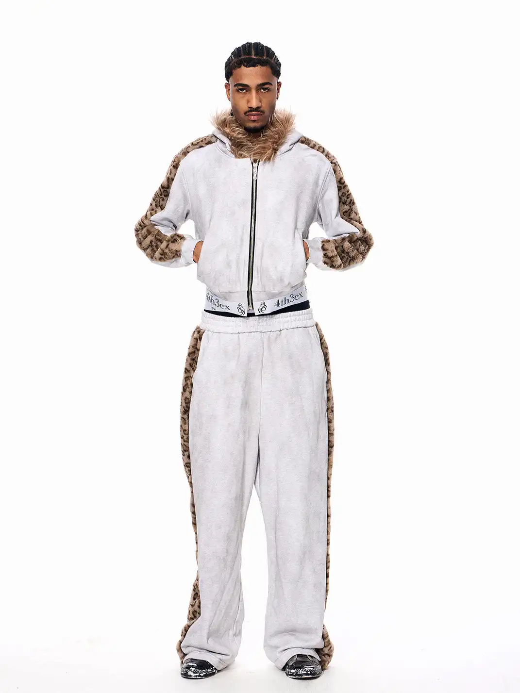 Fourth3ex | Leopard Fur Panel Sweatpants