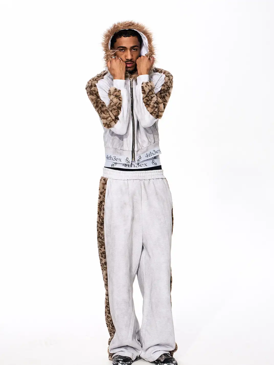 Fourth3ex | Leopard Fur Collar Hooded Jacket