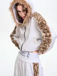 Fourth3ex | Leopard Fur Collar Hooded Jacket