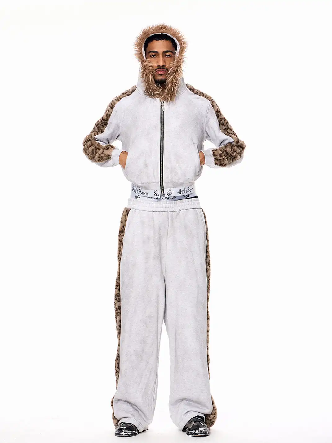 Fourth3ex | Leopard Fur Collar Hooded Jacket