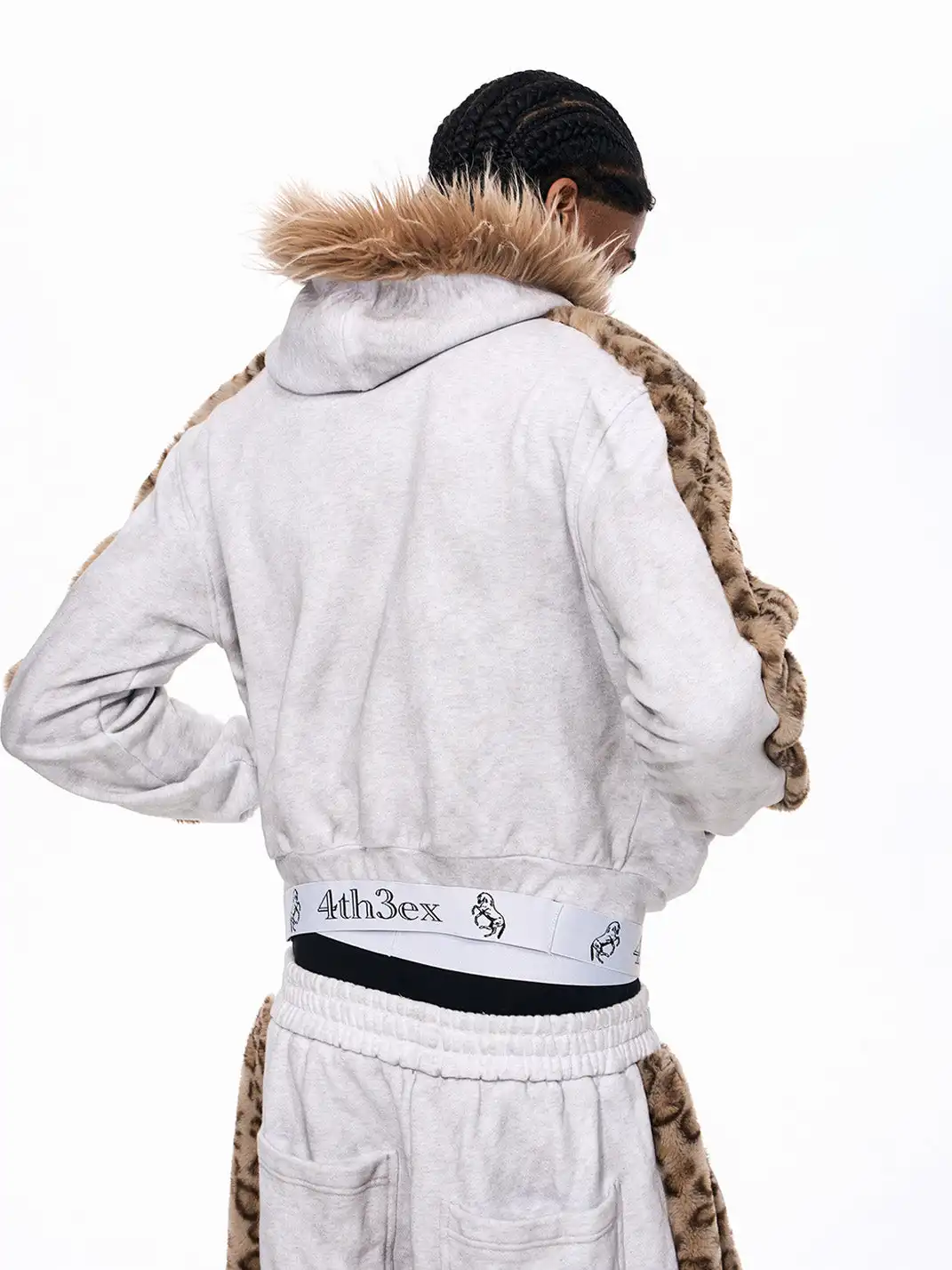 Fourth3ex | Leopard Fur Collar Hooded Jacket