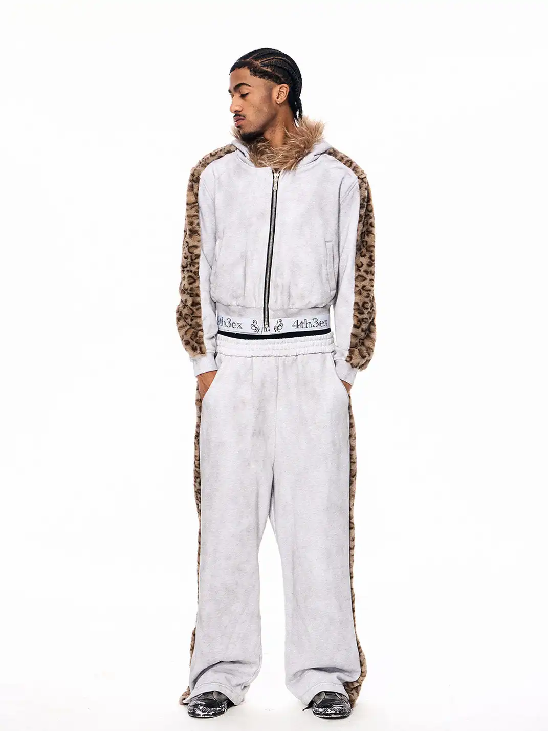 Fourth3ex | Leopard Fur Collar Hooded Jacket