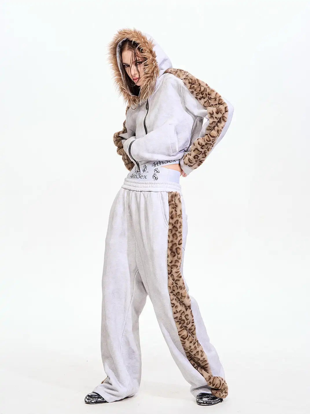 Fourth3ex | Leopard Fur Collar Hooded Jacket