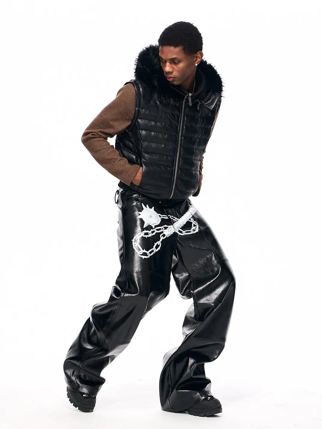 Fourth3ex | Original Hand-Painted Meteor Hammer Leather Pants