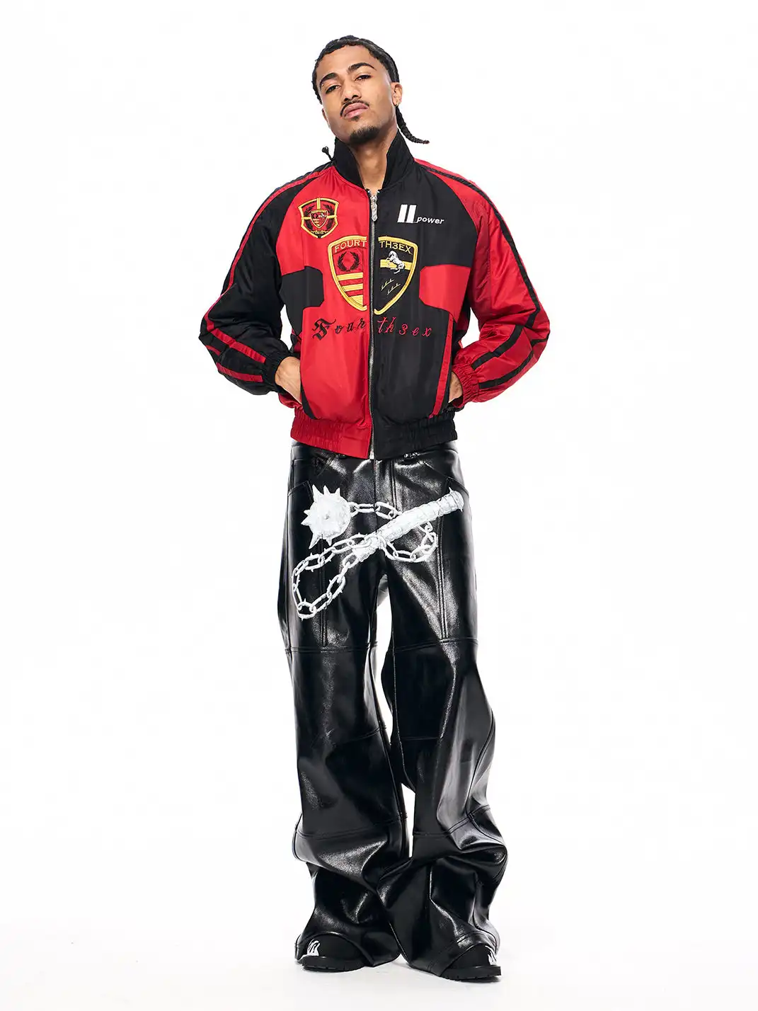 Fourth3ex | Original Hand-Painted Meteor Hammer Leather Pants