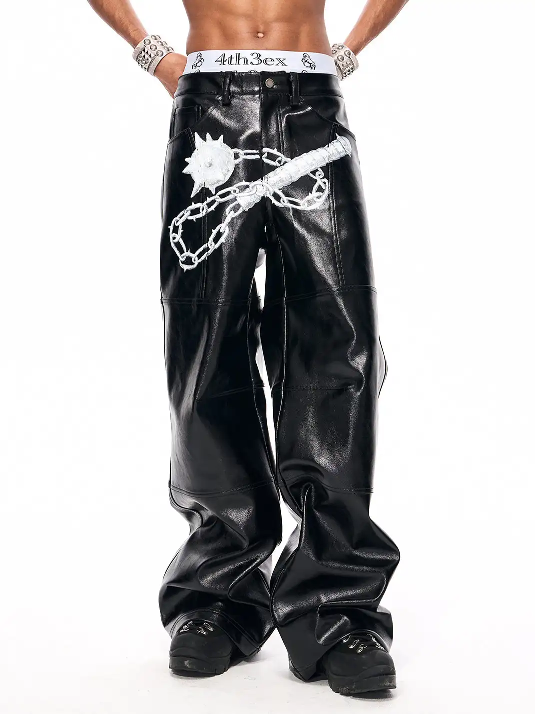 Fourth3ex | Original Hand-Painted Meteor Hammer Leather Pants