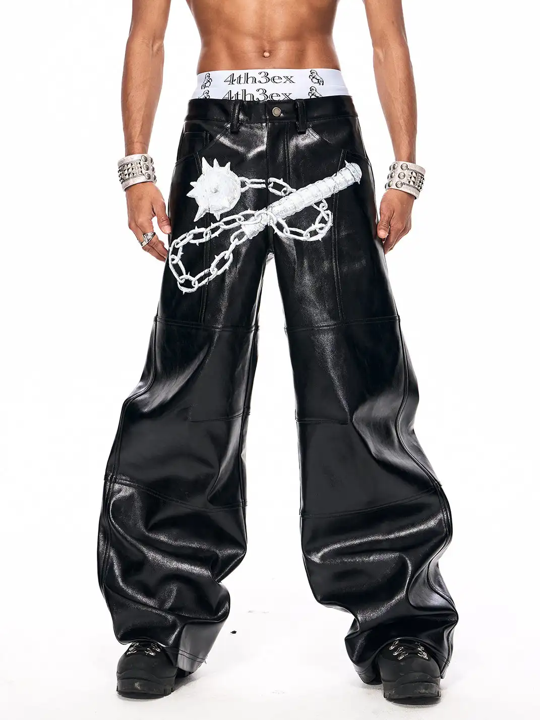 Fourth3ex | Original Hand-Painted Meteor Hammer Leather Pants