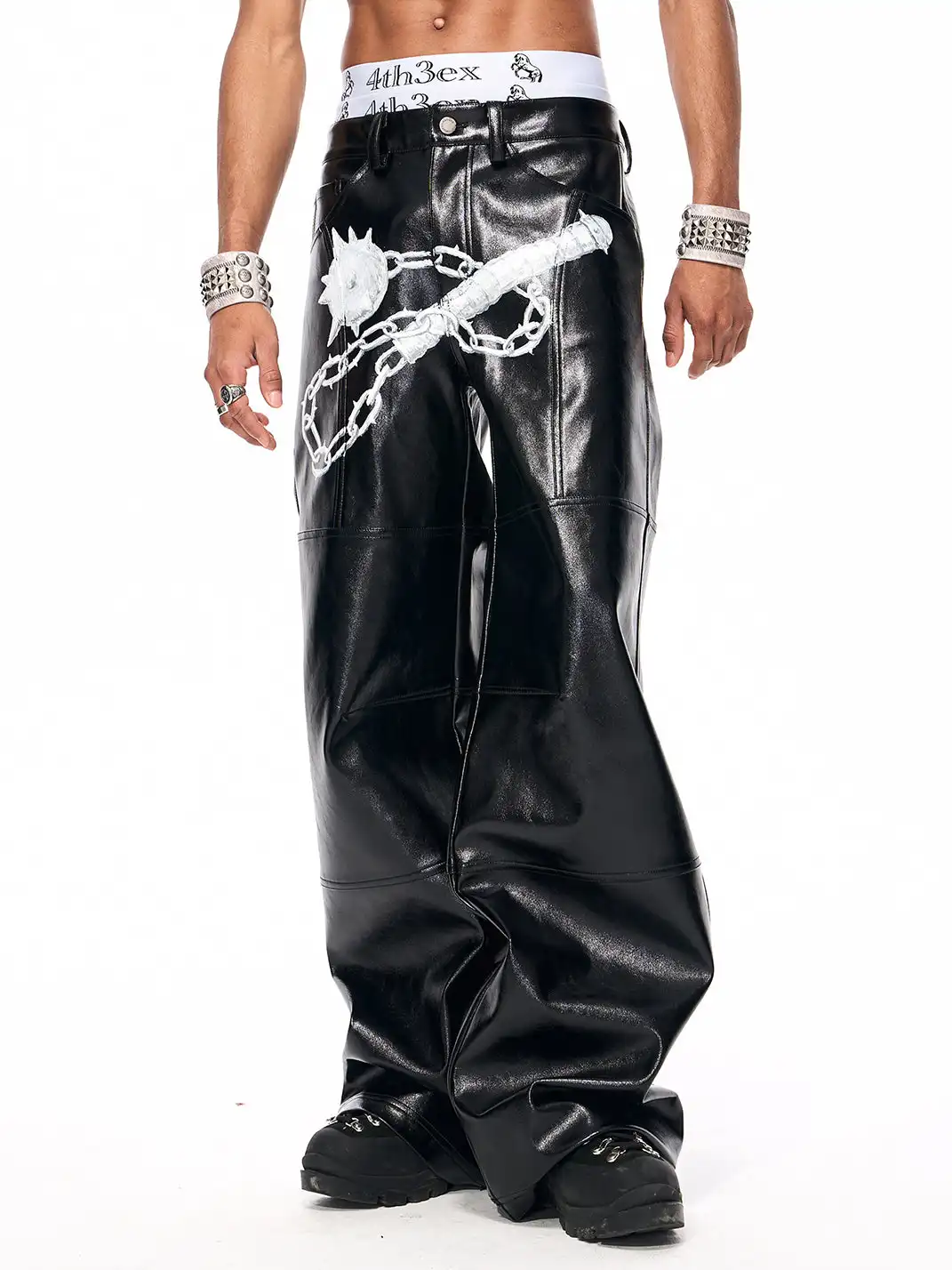 Fourth3ex | Original Hand-Painted Meteor Hammer Leather Pants