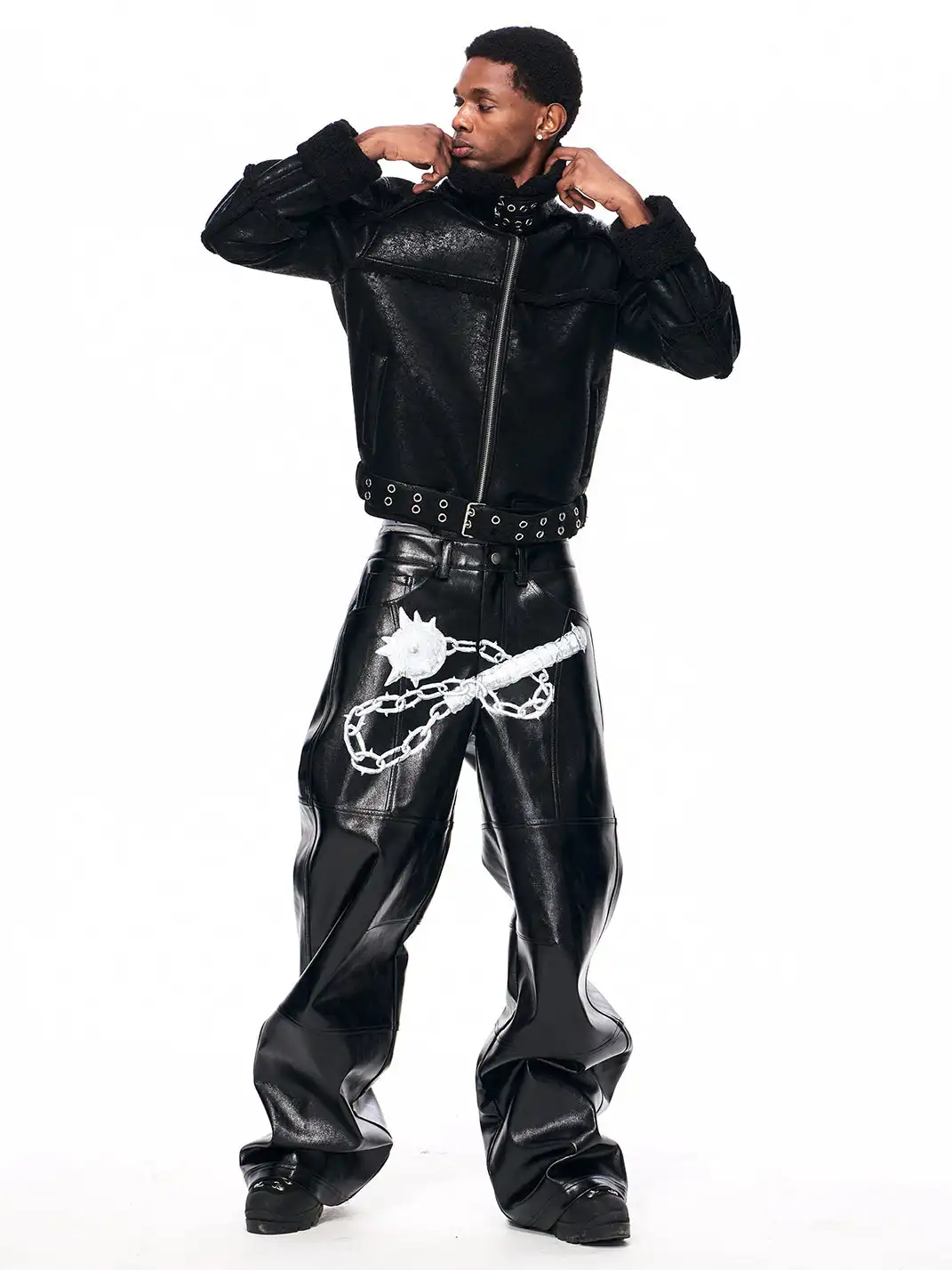 Fourth3ex | Original Hand-Painted Meteor Hammer Leather Pants