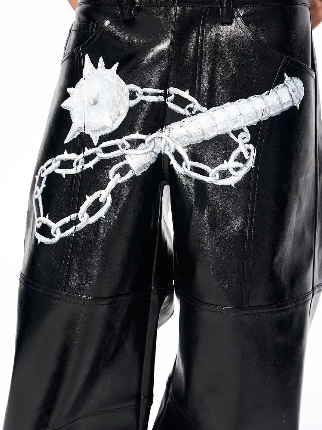 Fourth3ex | Original Hand-Painted Meteor Hammer Leather Pants