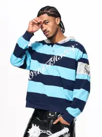 Fourth3ex | Embroidered War Horse Patch Striped Hoodie