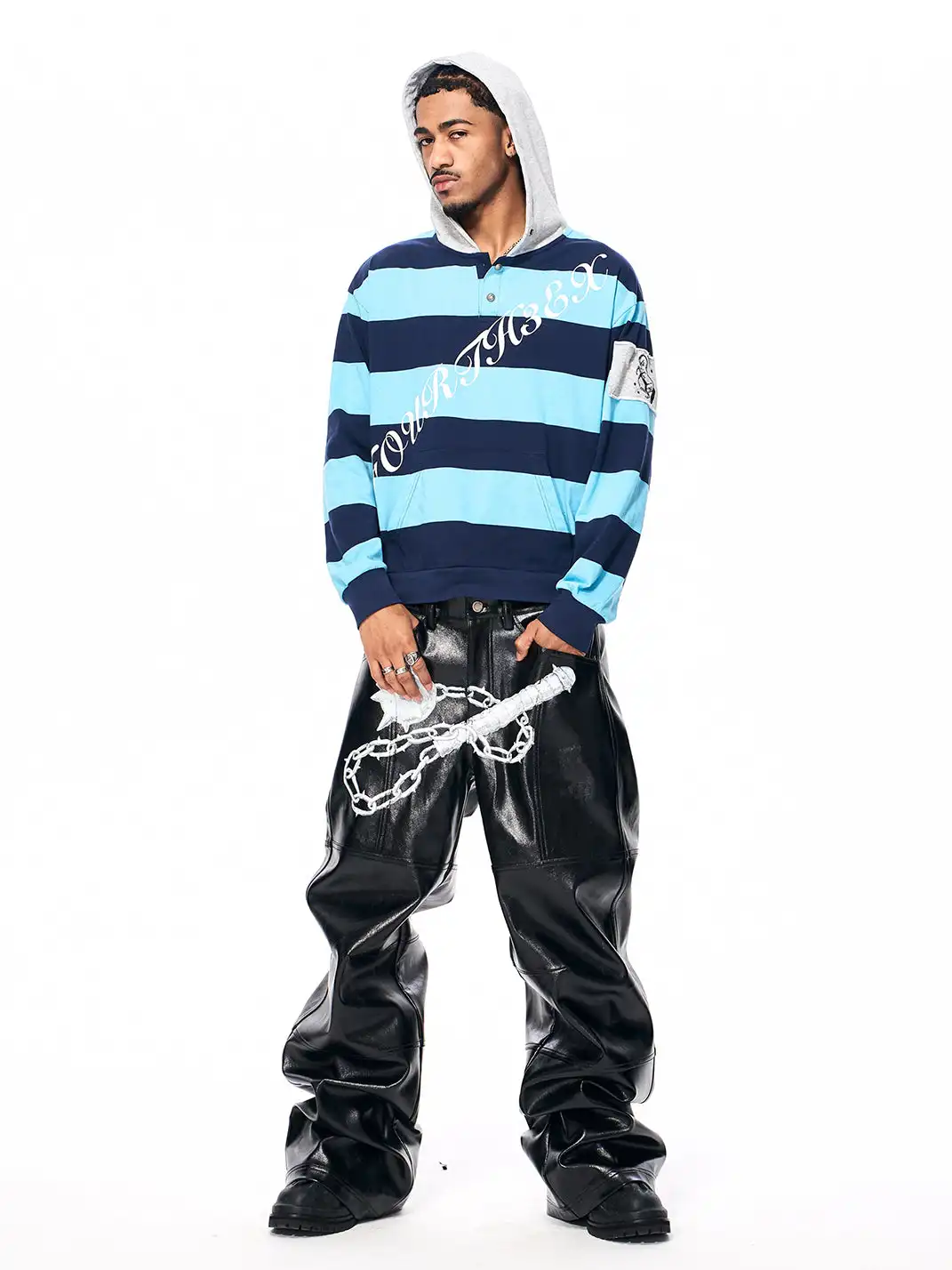 Fourth3ex | Embroidered War Horse Patch Striped Hoodie