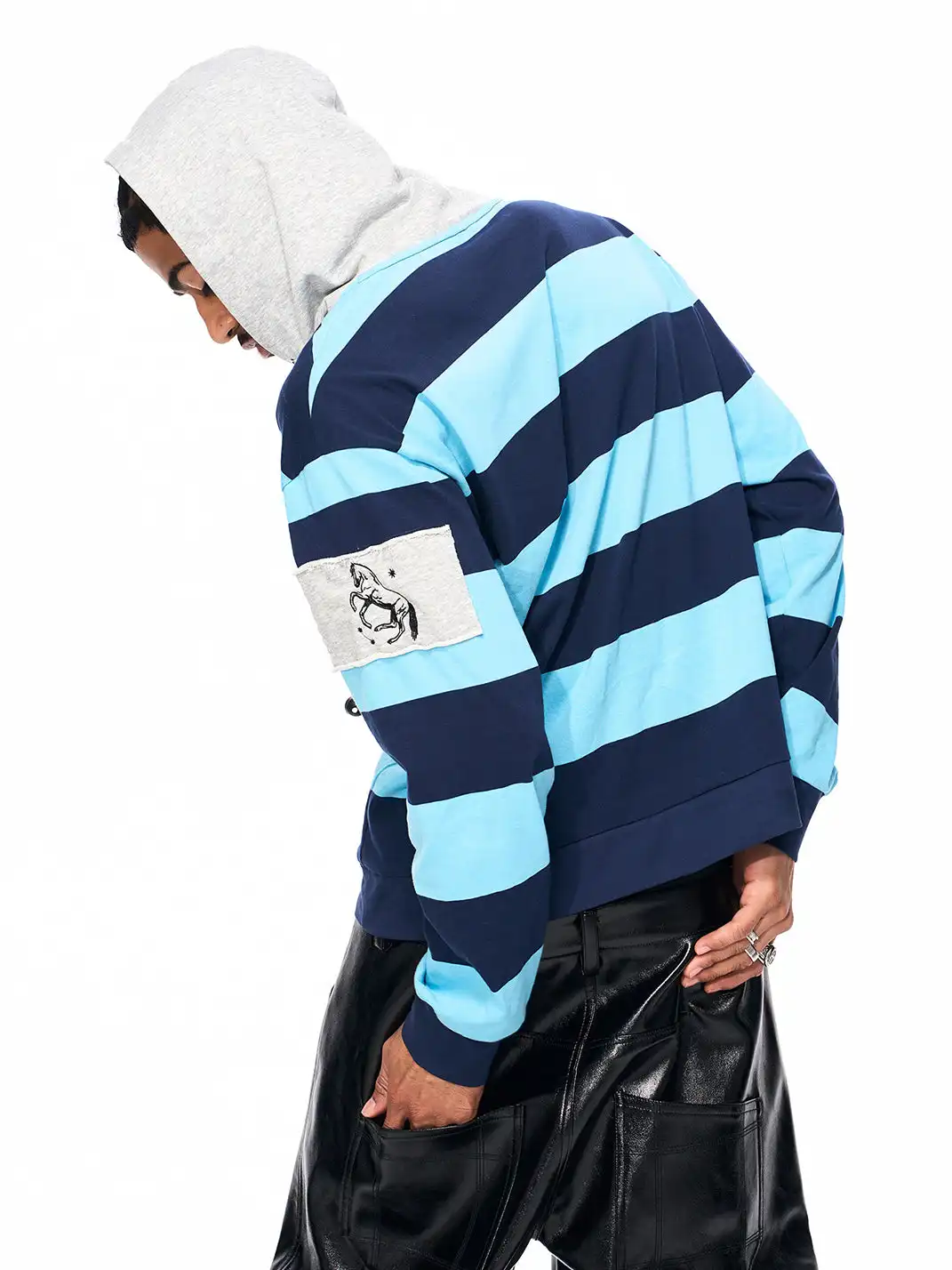 Fourth3ex | Embroidered War Horse Patch Striped Hoodie