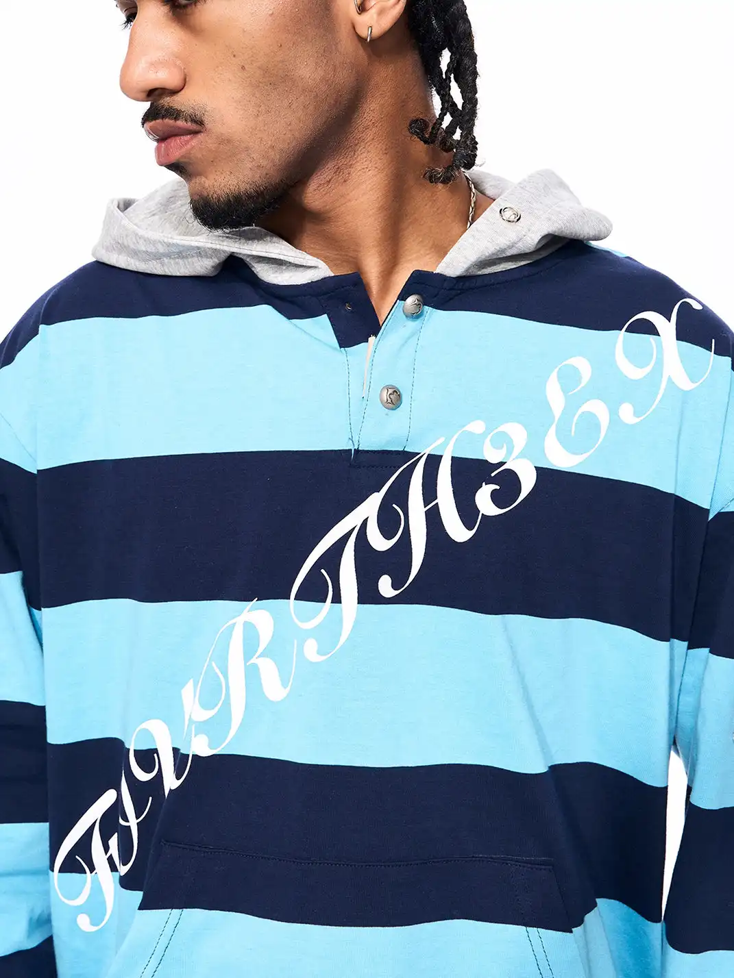 Fourth3ex | Embroidered War Horse Patch Striped Hoodie