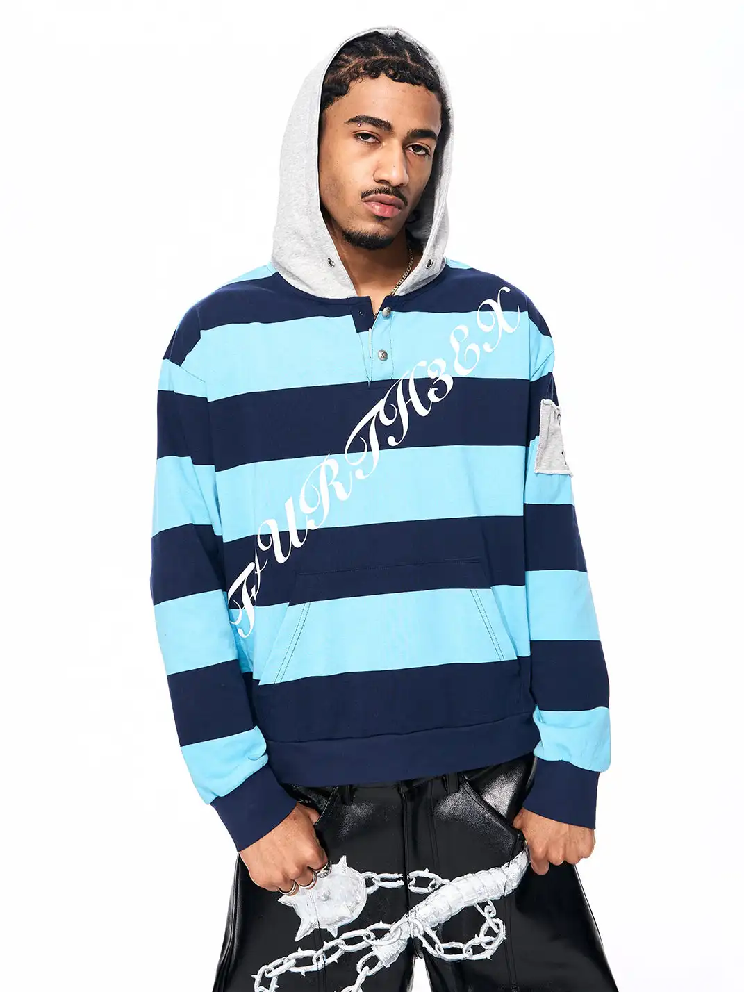 Fourth3ex | Embroidered War Horse Patch Striped Hoodie