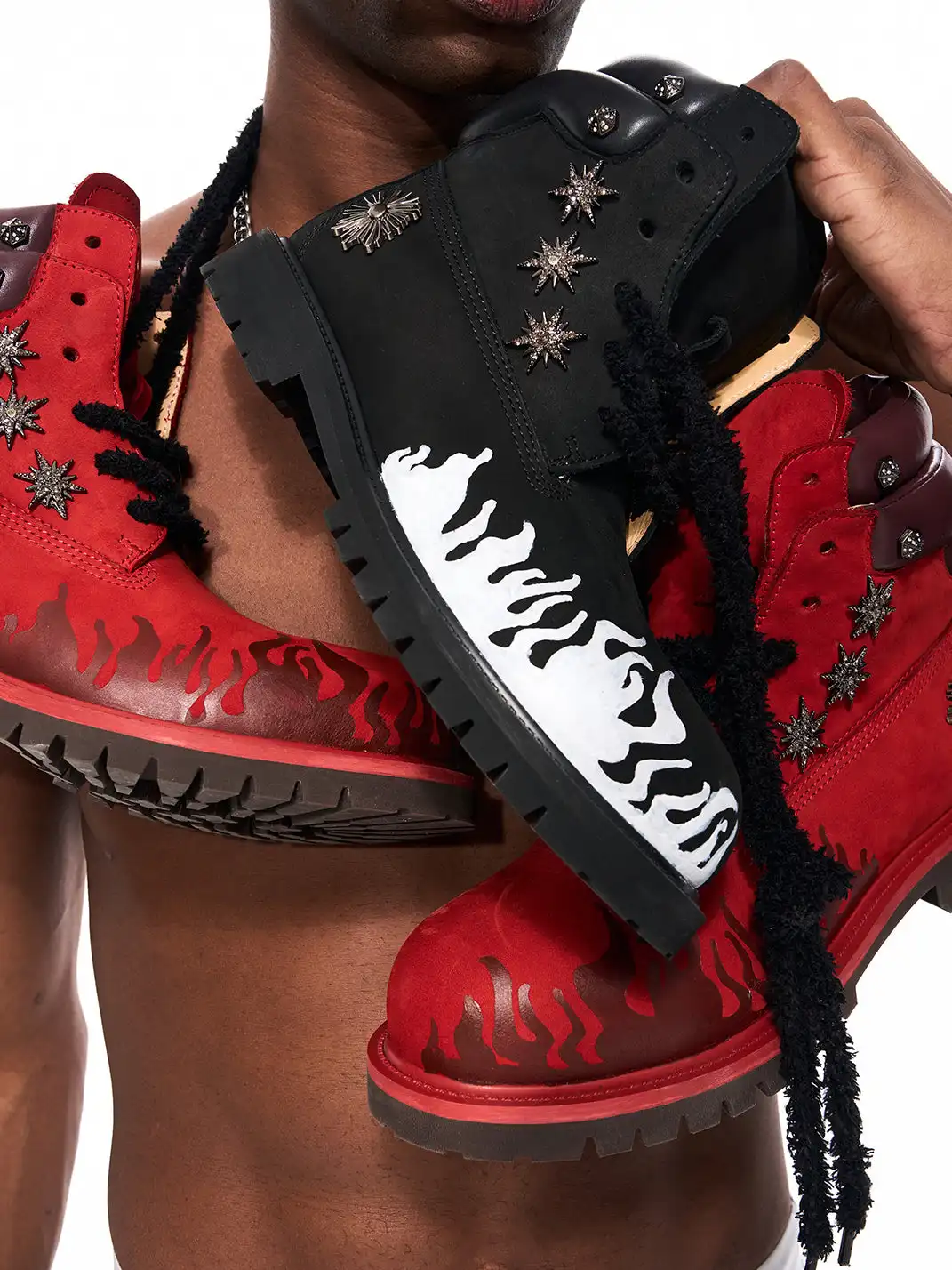 Fourth3ex | Flame Pattern Genuine Leather Combat Boots