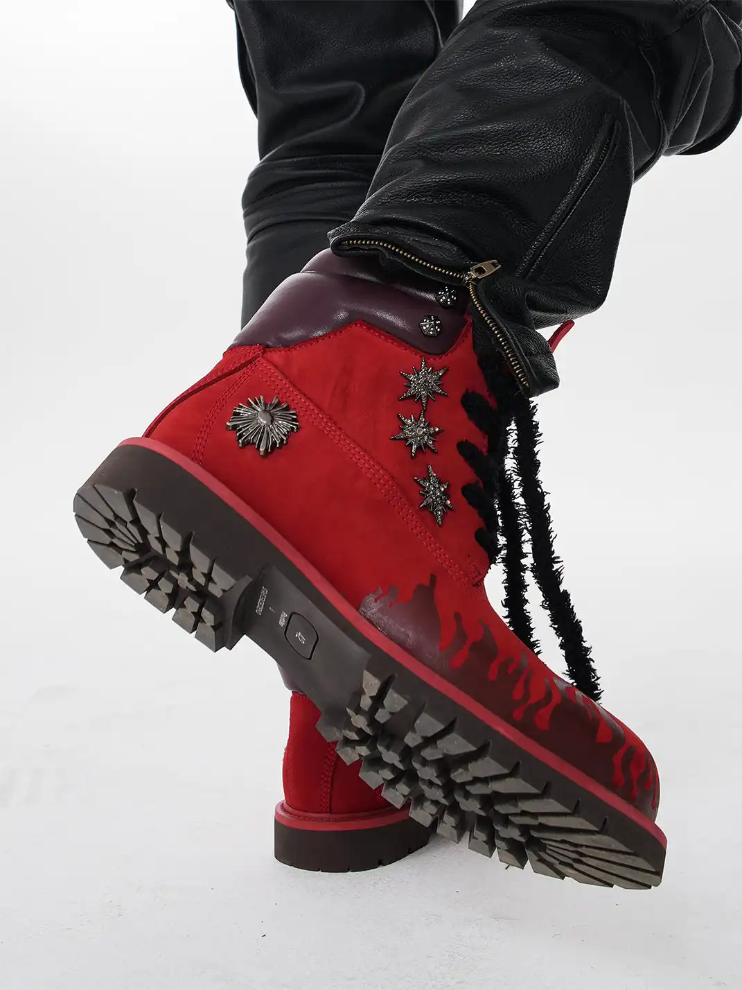 Fourth3ex | Flame Pattern Genuine Leather Combat Boots