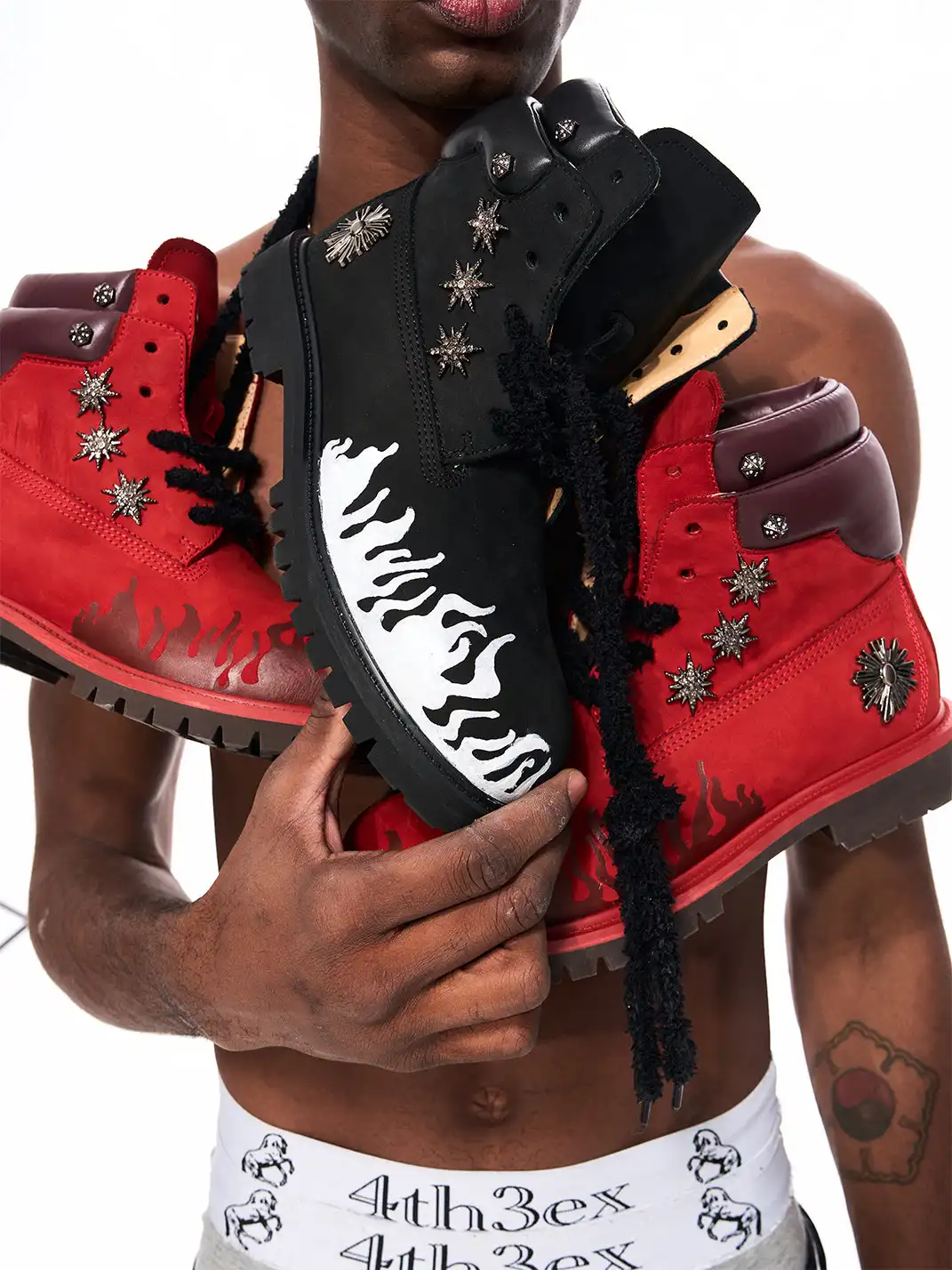 Fourth3ex | Flame Pattern Genuine Leather Combat Boots