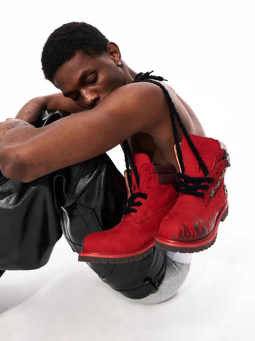 Fourth3ex | Flame Pattern Genuine Leather Combat Boots