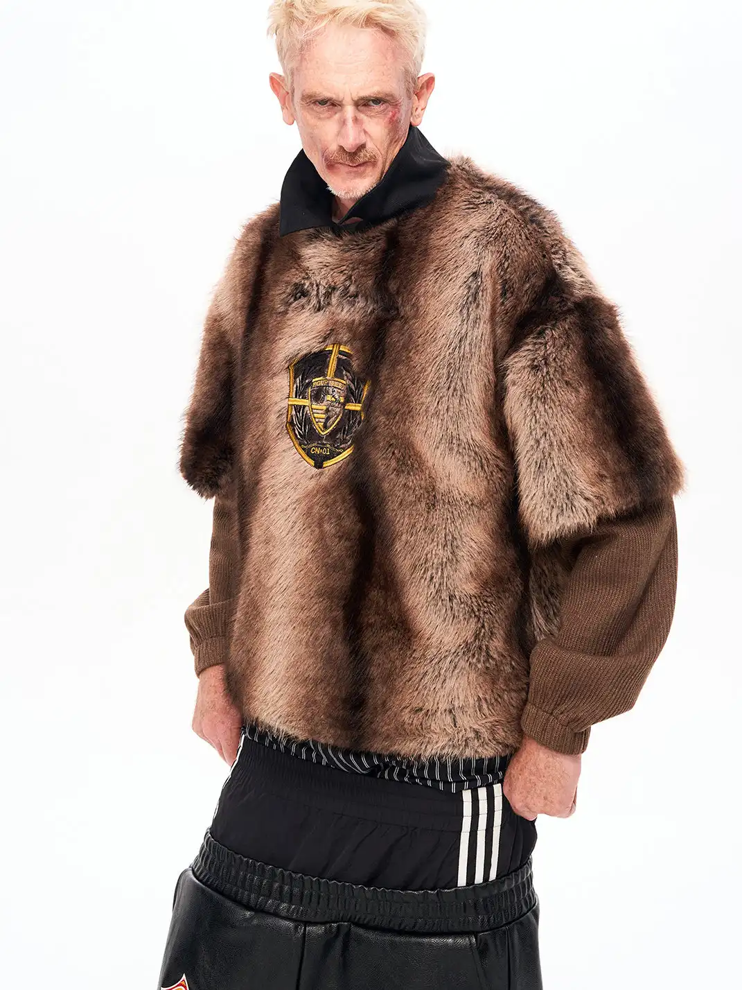 Fourth3ex | Faux Fur Leopard Print Layered Sweatshirt