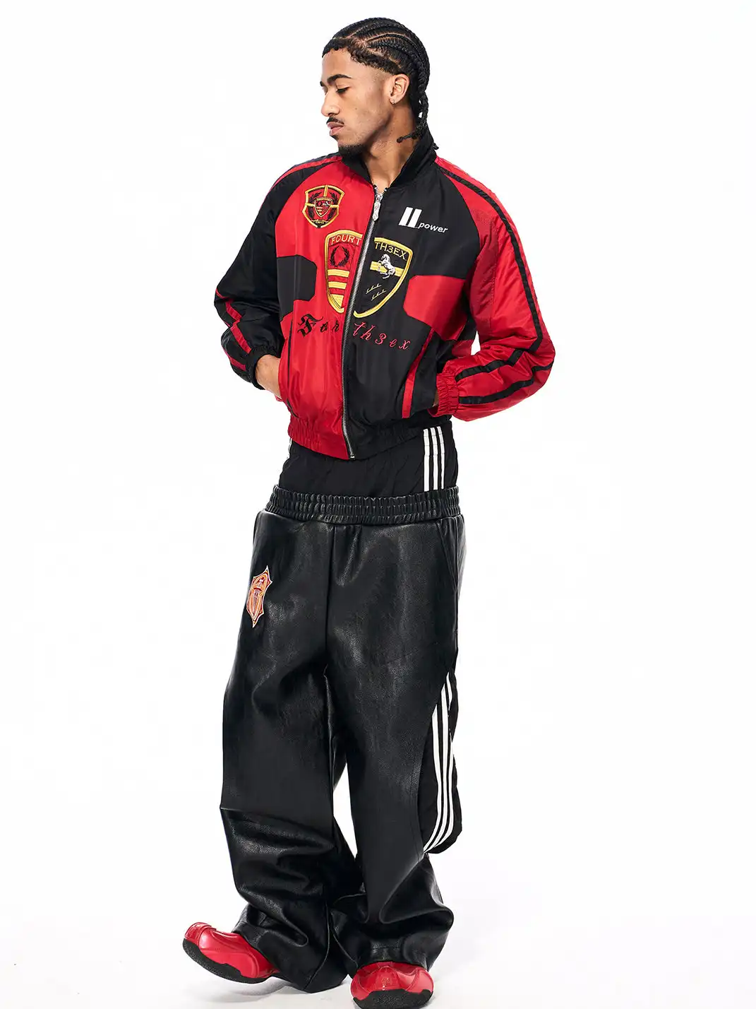 Fourth3ex | Embroidered Badges Racing Motorcycle Bomber Jacket