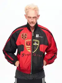 Fourth3ex | Embroidered Badges Racing Motorcycle Bomber Jacket