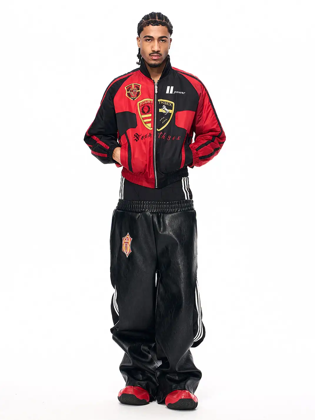Fourth3ex | Embroidered Badges Racing Motorcycle Bomber Jacket
