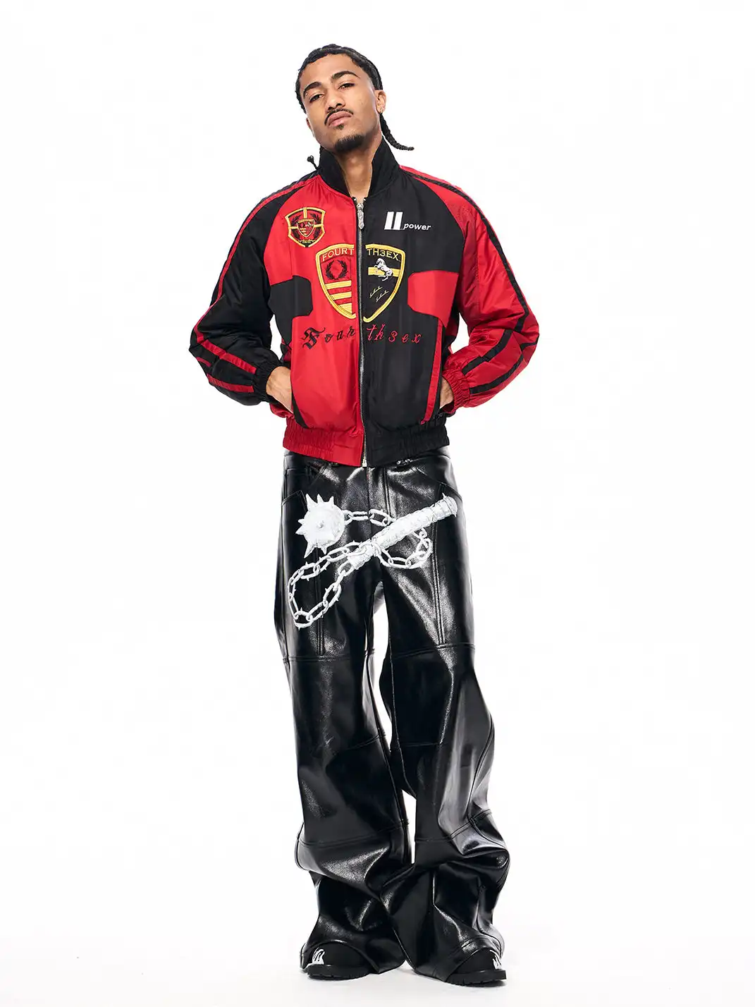 Fourth3ex | Embroidered Badges Racing Motorcycle Bomber Jacket